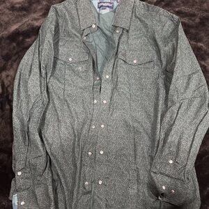 Mens Panhandle Western Shirt Green with Floral Size XL Pearl Snaps Long Sleeve